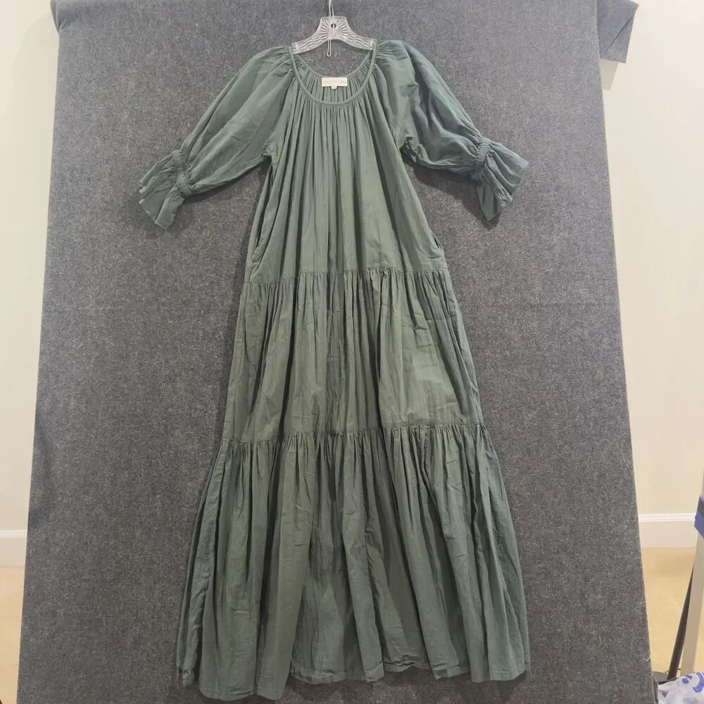 Daughters of India Sahana Dress Women's Small Green Boho Maxi Tiered Long Pocket - Picture 1 of 8